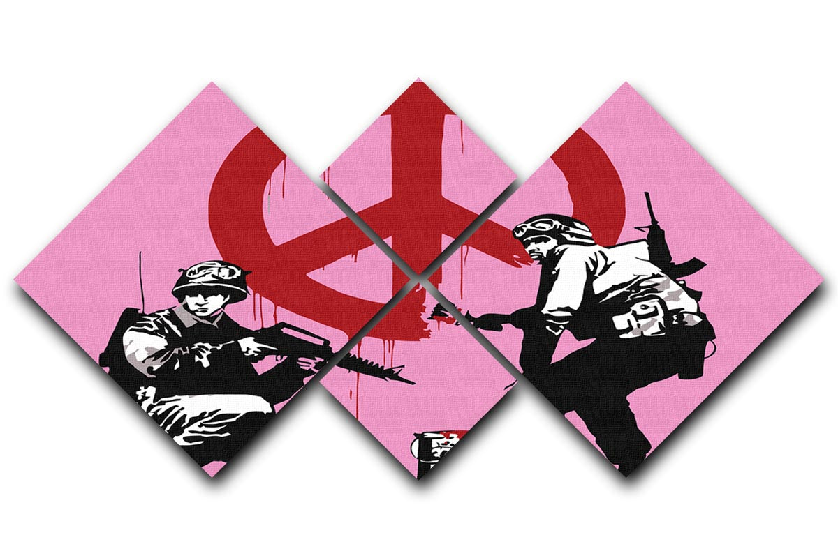 Banksy Soldiers Painting CND Sign Pink 4 Square Multi Panel Canvas - Canvas Art Rocks - 1