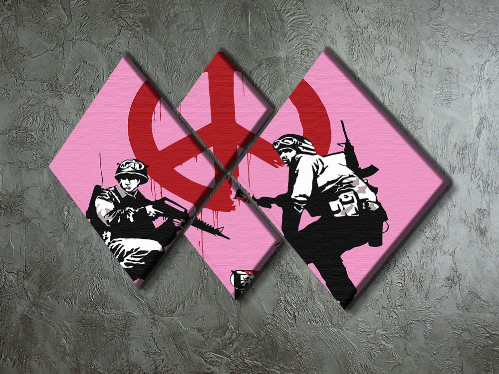 Banksy Soldiers Painting CND Sign Pink 4 Square Multi Panel Canvas - Canvas Art Rocks - 2