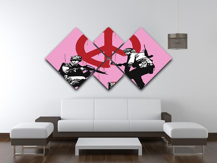 Banksy Soldiers Painting CND Sign Pink 4 Square Multi Panel Canvas - Canvas Art Rocks - 3