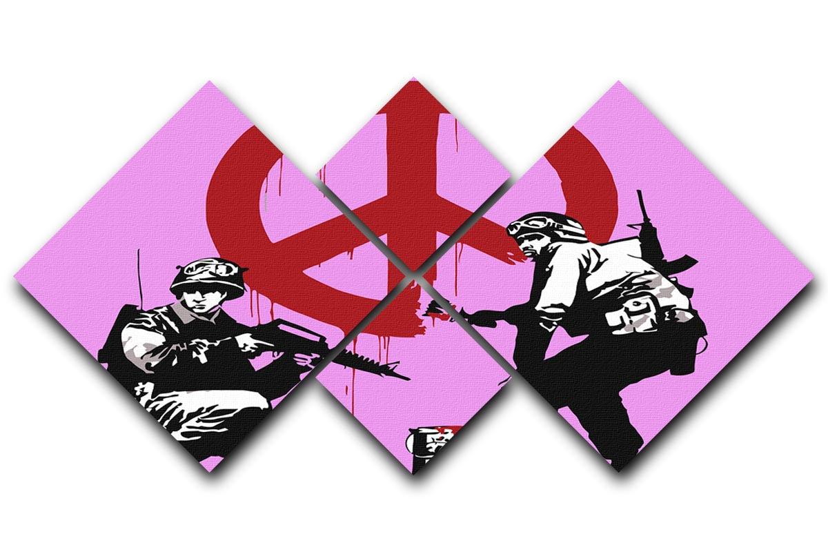 Banksy Soldiers Painting CND Sign Purple 4 Square Multi Panel Canvas - Canvas Art Rocks - 1