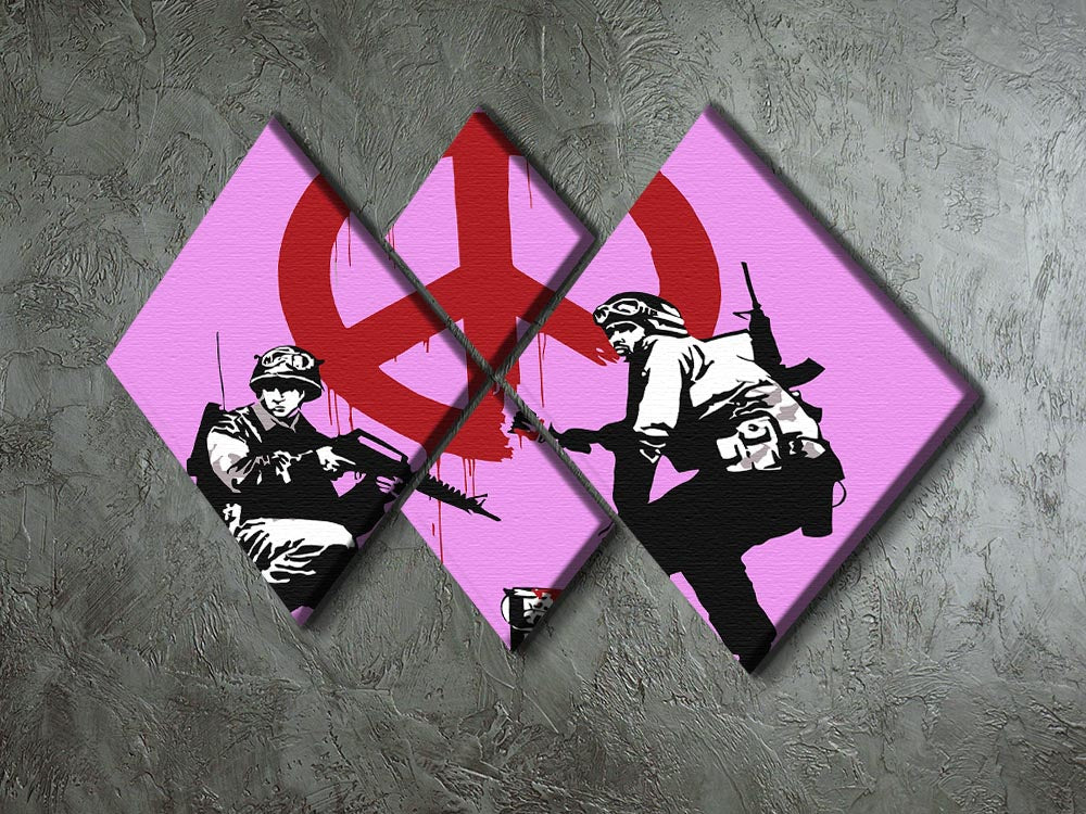 Banksy Soldiers Painting CND Sign Purple 4 Square Multi Panel Canvas - Canvas Art Rocks - 2