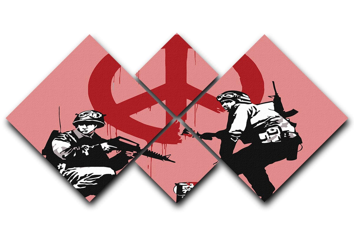 Banksy Soldiers Painting CND Sign Red 4 Square Multi Panel Canvas - Canvas Art Rocks - 1