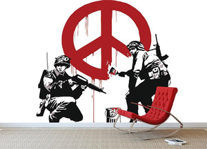 Banksy Soldiers Painting CND Sign Wall Mural Wallpaper - Canvas Art Rocks - 2