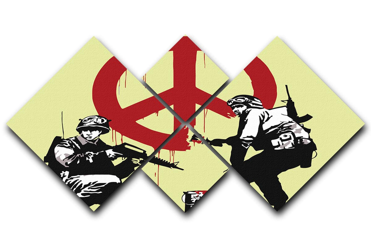 Banksy Soldiers Painting CND Sign Yellow 4 Square Multi Panel Canvas - Canvas Art Rocks - 1