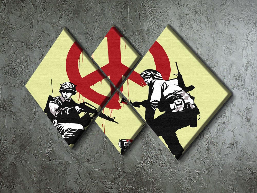 Banksy Soldiers Painting CND Sign Yellow 4 Square Multi Panel Canvas - Canvas Art Rocks - 2