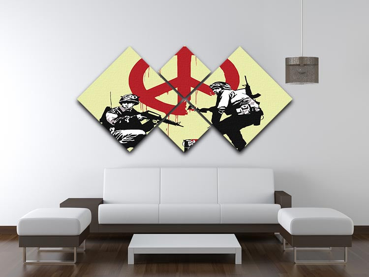 Banksy Soldiers Painting CND Sign Yellow 4 Square Multi Panel Canvas - Canvas Art Rocks - 3