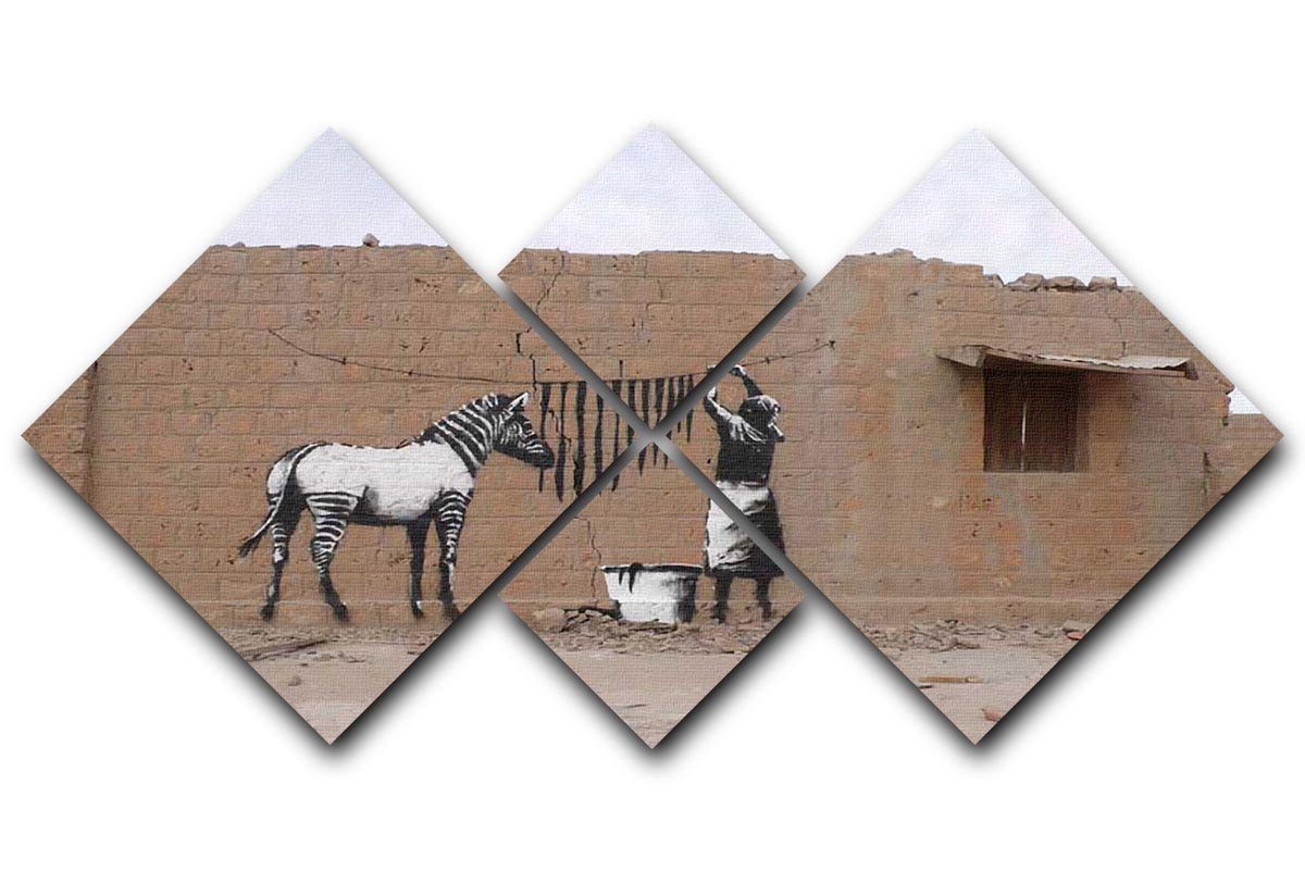 Banksy Washing Zebra Stripes 4 Square Multi Panel Canvas  - Canvas Art Rocks - 1