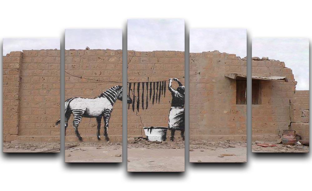 Banksy Washing Zebra Stripes 5 Split Panel Canvas  - Canvas Art Rocks - 1