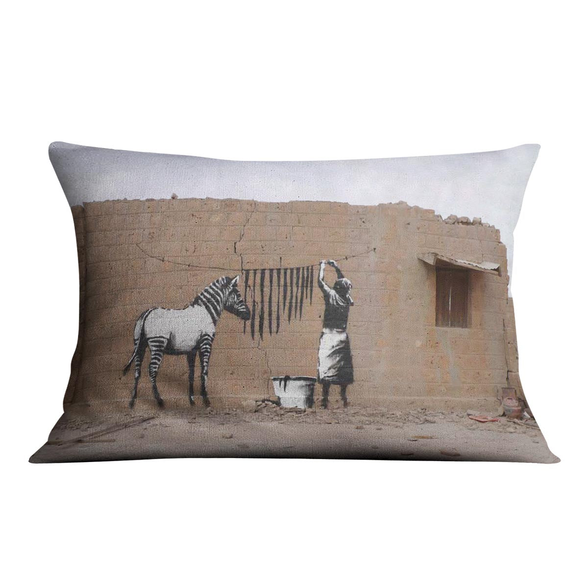 Banksy Washing Zebra Stripes Cushion