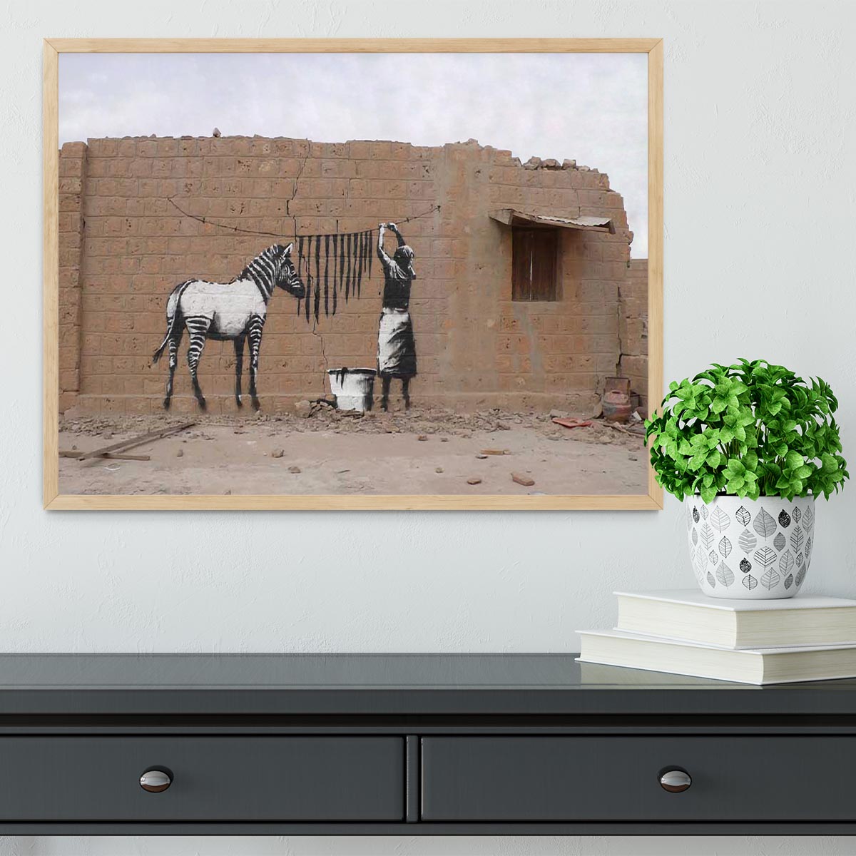 Banksy Washing Zebra Stripes Framed Print - Canvas Art Rocks - 4