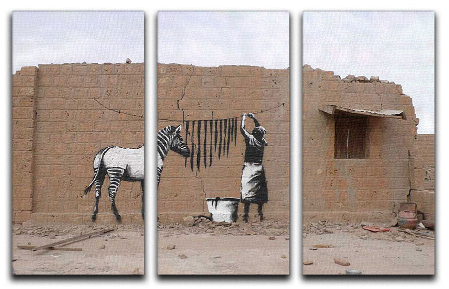 Banksy Washing Zebra Stripes 3 Split Canvas Print - Canvas Art Rocks