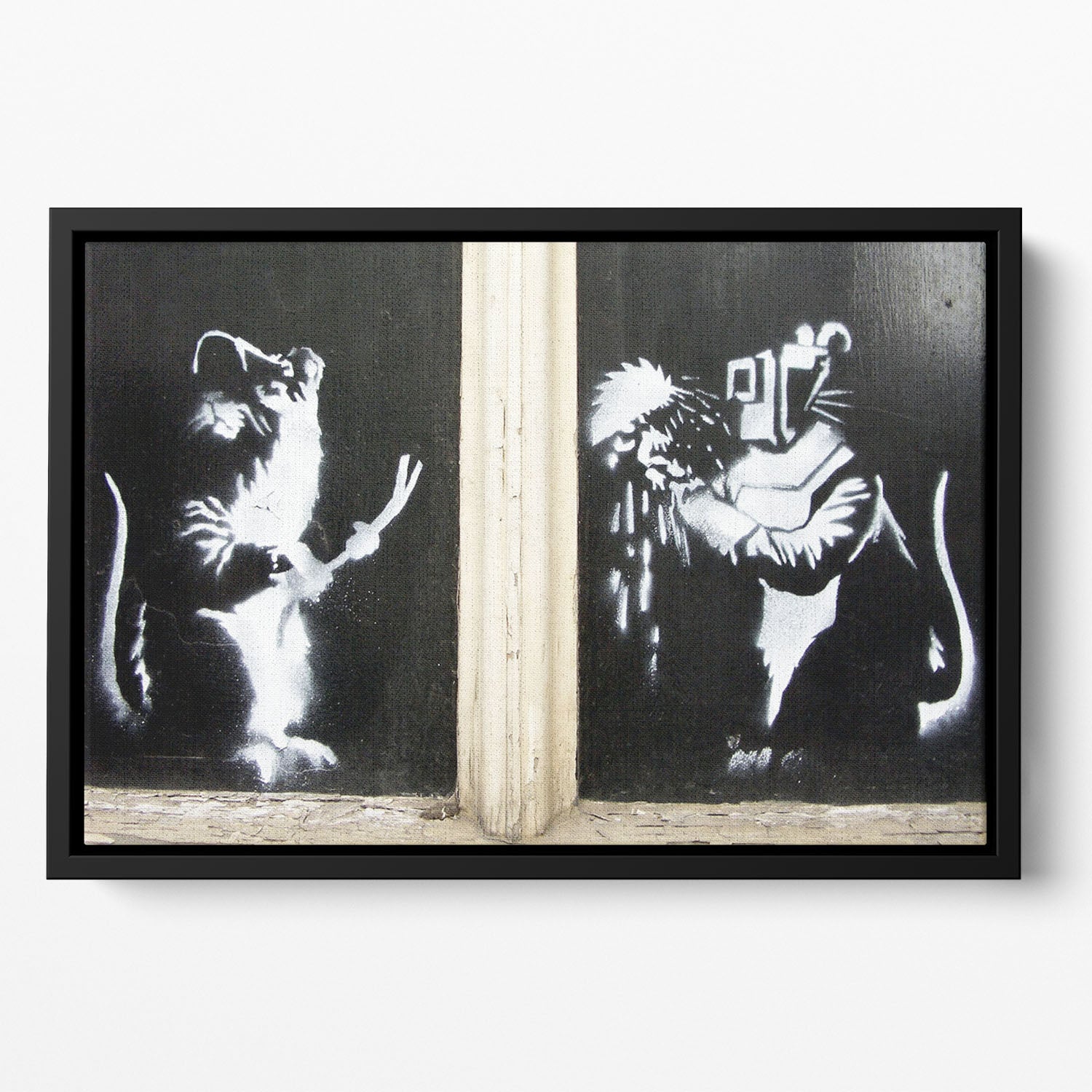 Banksy Welding Rats Floating Framed Canvas