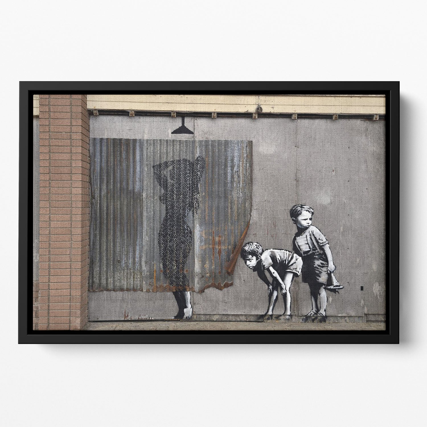 Banksy Woman In Shower Floating Framed Canvas