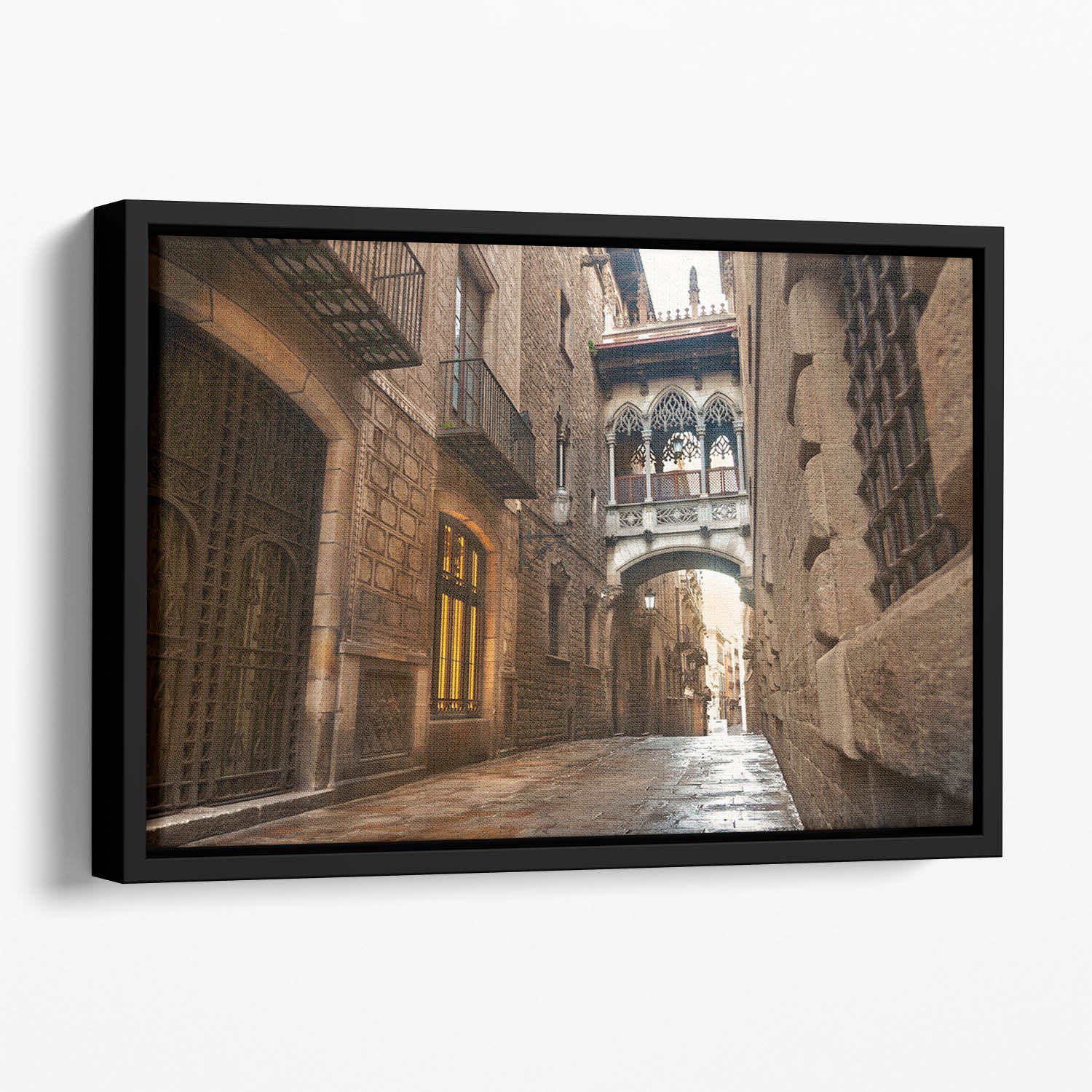 Barcelona Gothic quarter Carrer del Bisbe Floating Framed Canvas