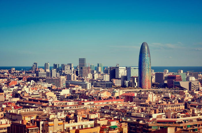 Barcelona skyline with skyscrapers Wall Mural Wallpaper