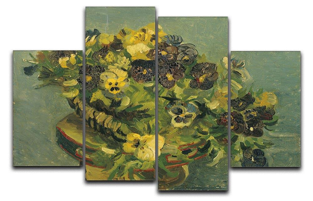 Basket of pansies on a small table by Van Gogh 4 Split Panel Canvas  - Canvas Art Rocks - 1