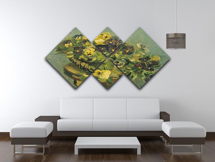 Basket of pansies on a small table by Van Gogh 4 Square Multi Panel Canvas - Canvas Art Rocks - 3