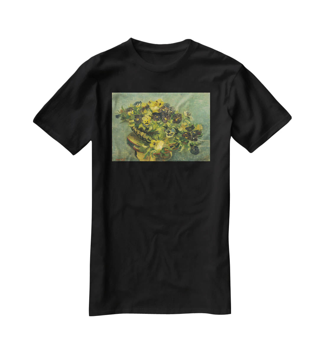 Basket of pansies on a small table by Van Gogh T-Shirt - Canvas Art Rocks - 1
