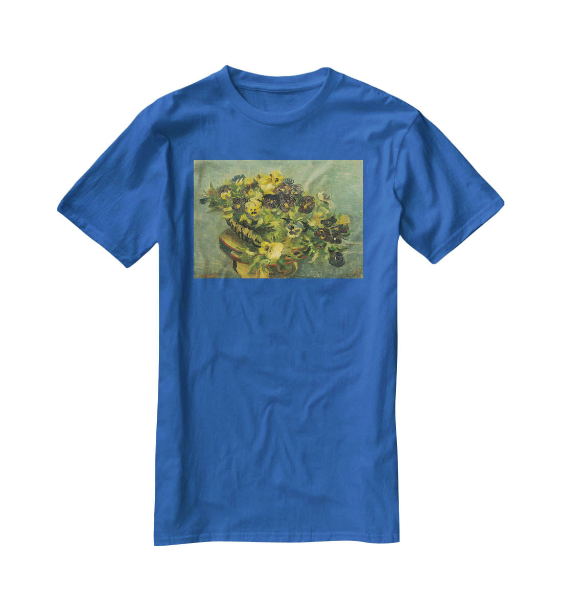 Basket of pansies on a small table by Van Gogh T-Shirt - Canvas Art Rocks - 2