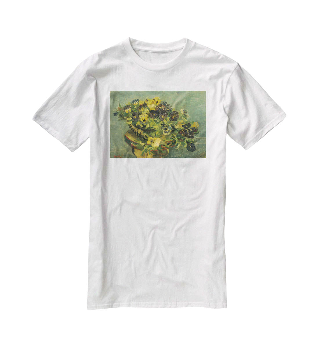 Basket of pansies on a small table by Van Gogh T-Shirt - Canvas Art Rocks - 5