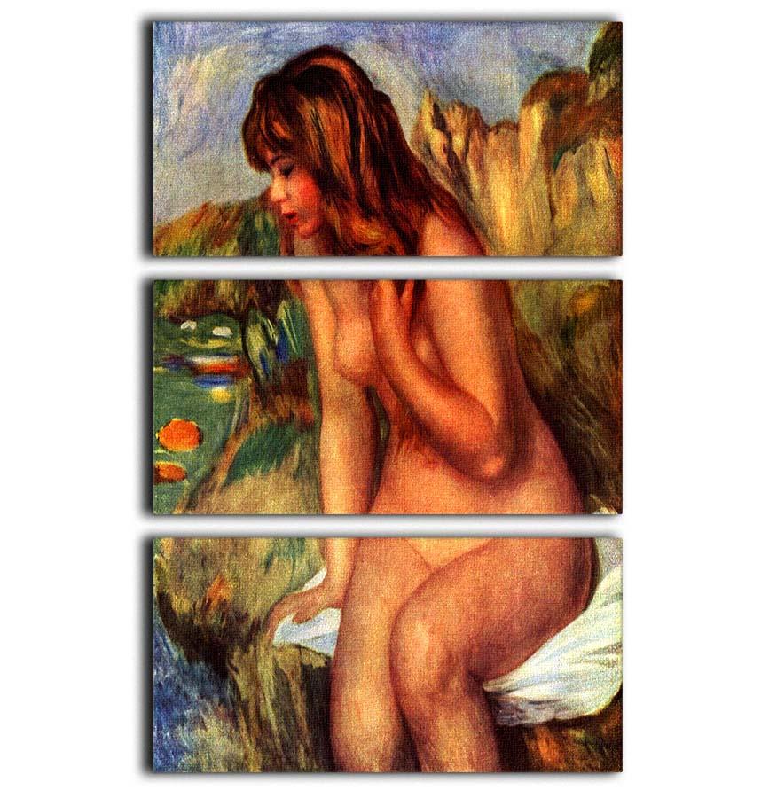 Bathing sitting on a rock by Renoir 3 Split Panel Canvas Print - Canvas Art Rocks - 1