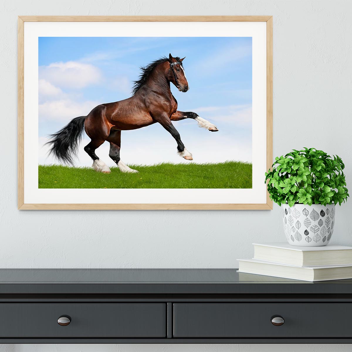 Bay horse running in field Framed Print - Canvas Art Rocks - 3