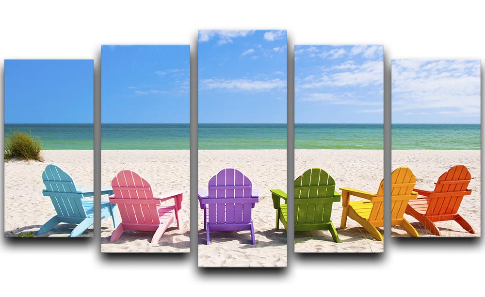 Beach Chairs on a Sun Beach 5 Split Panel Canvas - Canvas Art Rocks - 1