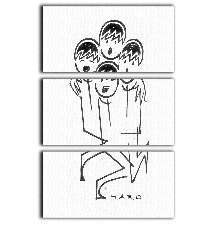 Beatles singing cartoon by Haro 3 Split Panel Canvas Print - Canvas Art Rocks - 1