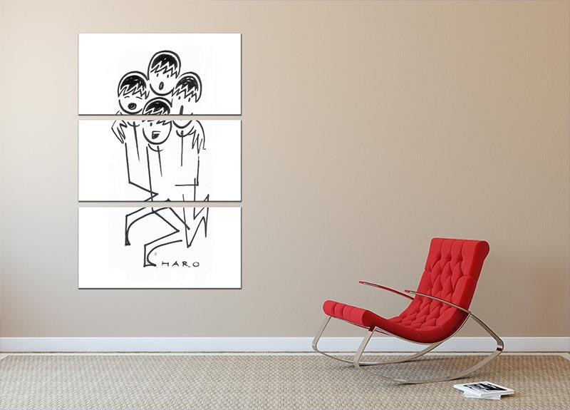 Beatles singing cartoon by Haro 3 Split Panel Canvas Print - Canvas Art Rocks - 2