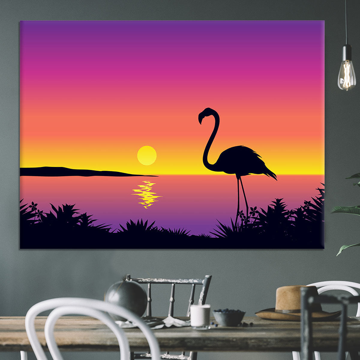 Beautiful coastline view with flamingo Canvas Print or Poster - Canvas Art Rocks - 3