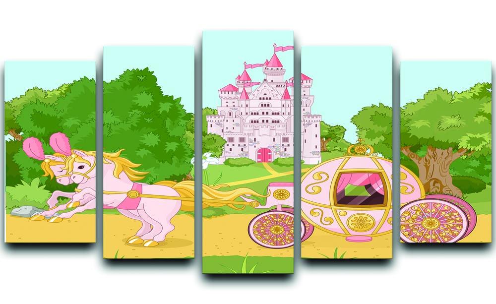 Beautiful fairytale pink carriage and castle 5 Split Panel Canvas  - Canvas Art Rocks - 1
