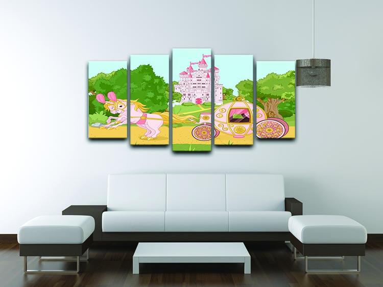 Beautiful fairytale pink carriage and castle 5 Split Panel Canvas - Canvas Art Rocks - 3