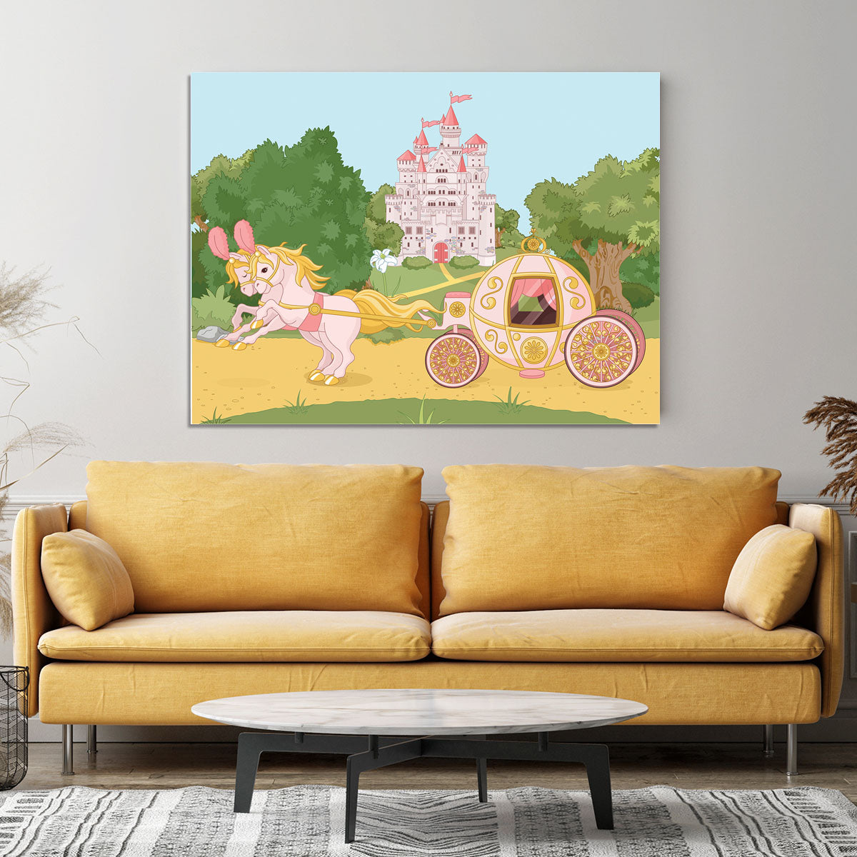 Beautiful fairytale pink carriage and castle Canvas Print or Poster - Canvas Art Rocks - 4