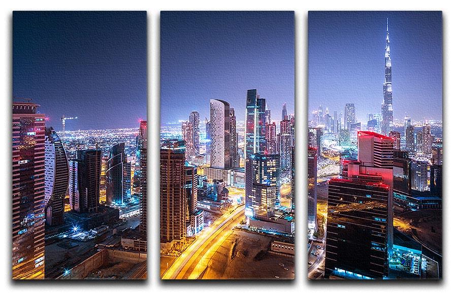 Beautiful night cityscape of Dubai 3 Split Panel Canvas Print - Canvas Art Rocks - 1