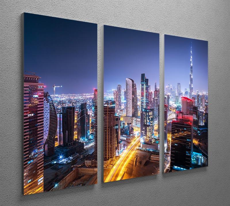 Beautiful night cityscape of Dubai 3 Split Panel Canvas Print - Canvas Art Rocks - 2