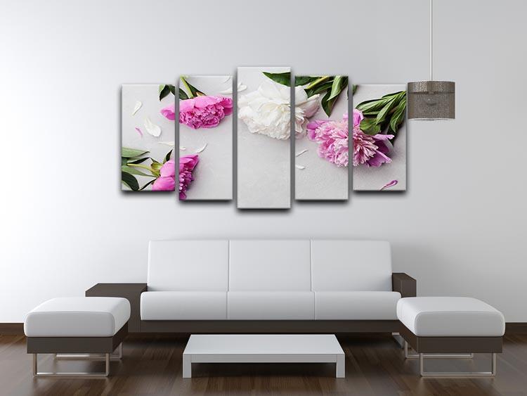 Beautiful pink and white peony flowers 5 Split Panel Canvas  - Canvas Art Rocks - 3