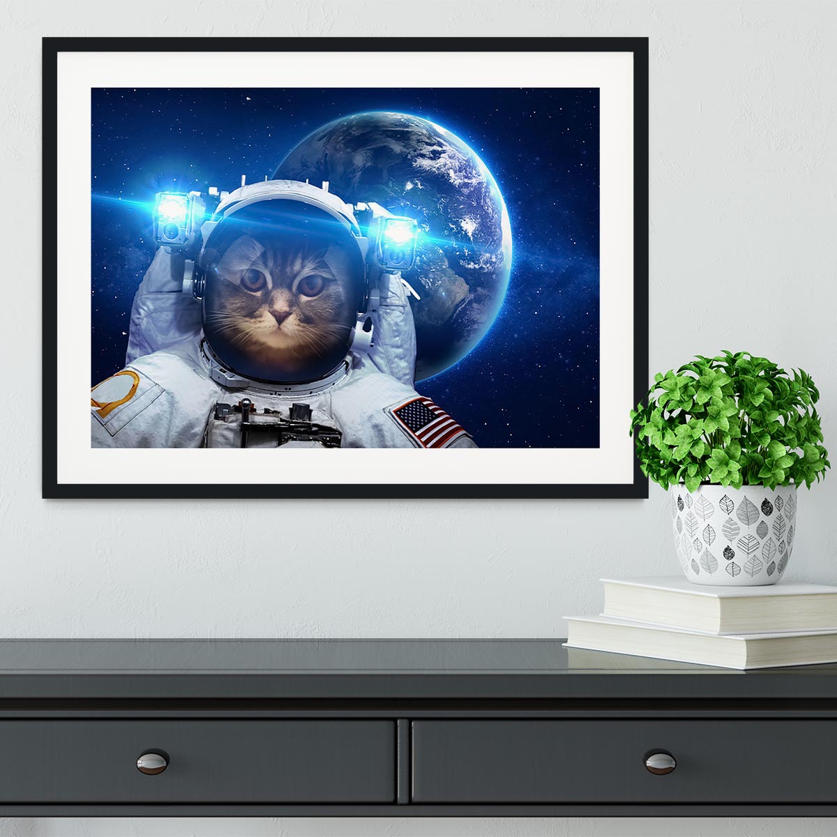 Beautiful tabby cat in outer space Framed Print - Canvas Art Rocks - 1