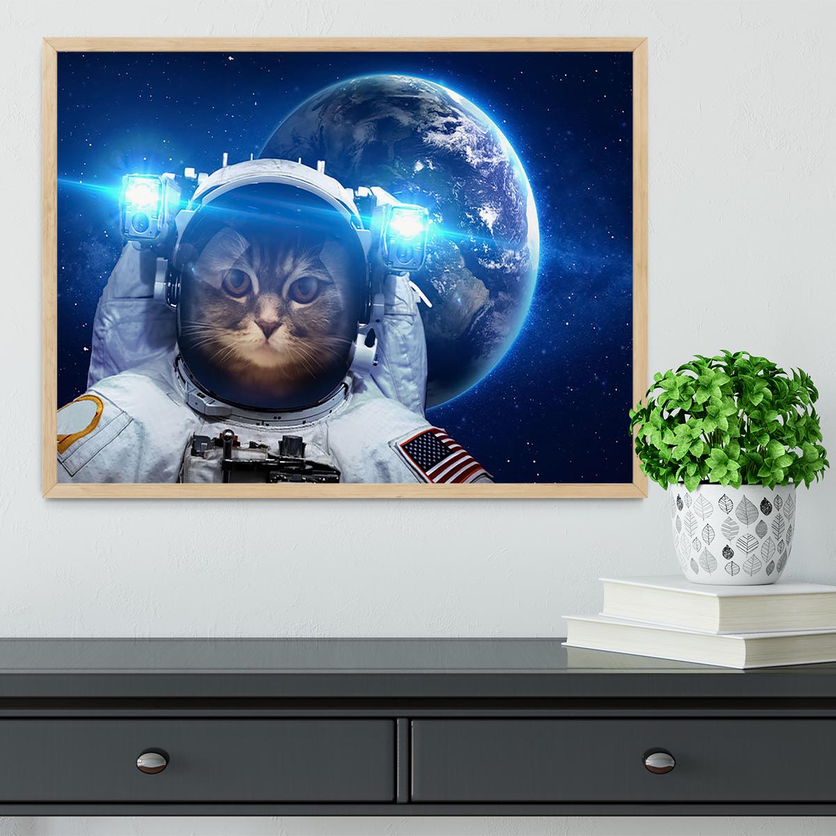 Beautiful tabby cat in outer space Framed Print - Canvas Art Rocks - 4