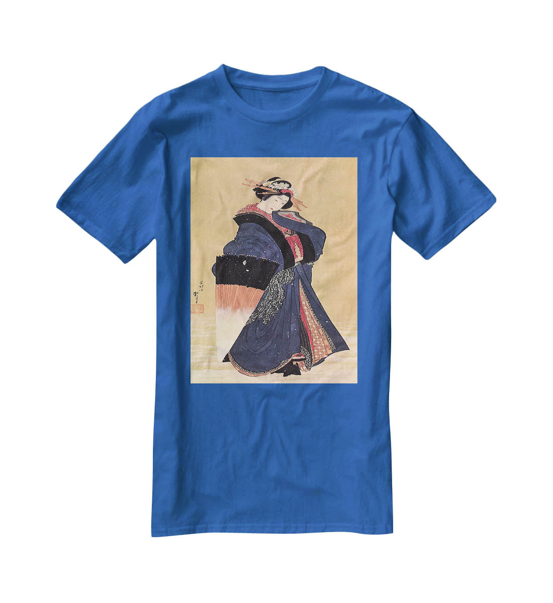 Beauty with umbrella in the snow by Hokusai T-Shirt - Canvas Art Rocks - 2
