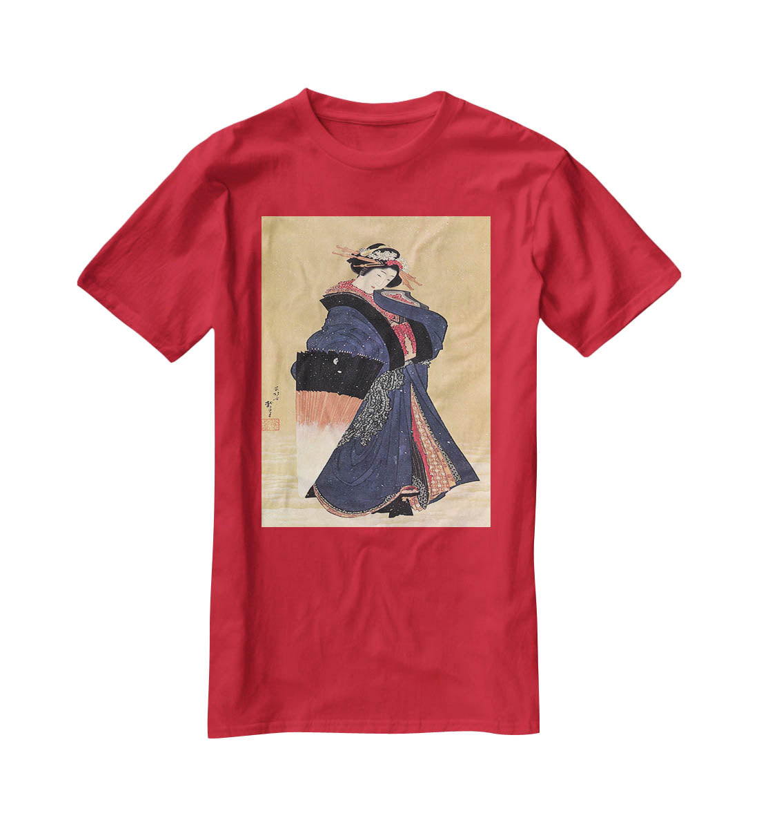 Beauty with umbrella in the snow by Hokusai T-Shirt - Canvas Art Rocks - 4