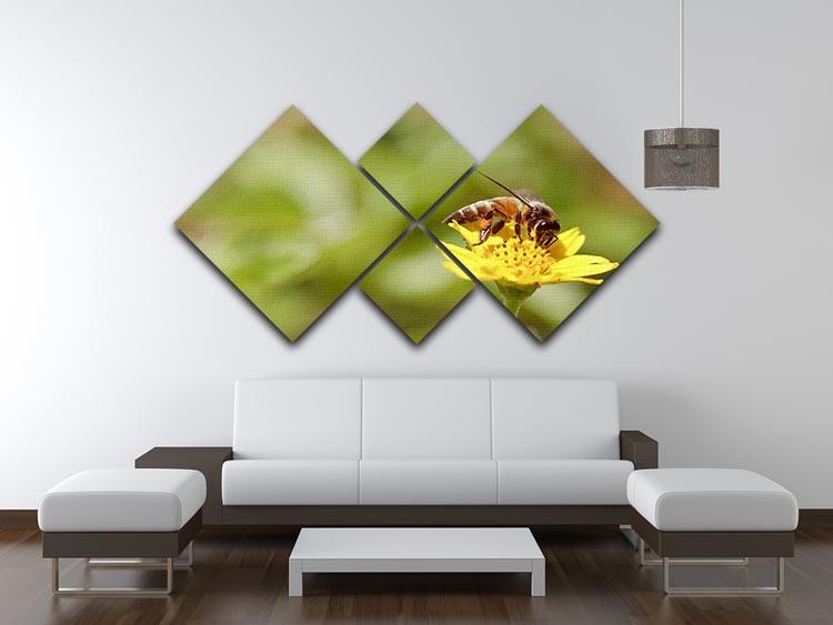 Bee and small sunflower 4 Square Multi Panel Canvas  - Canvas Art Rocks - 3