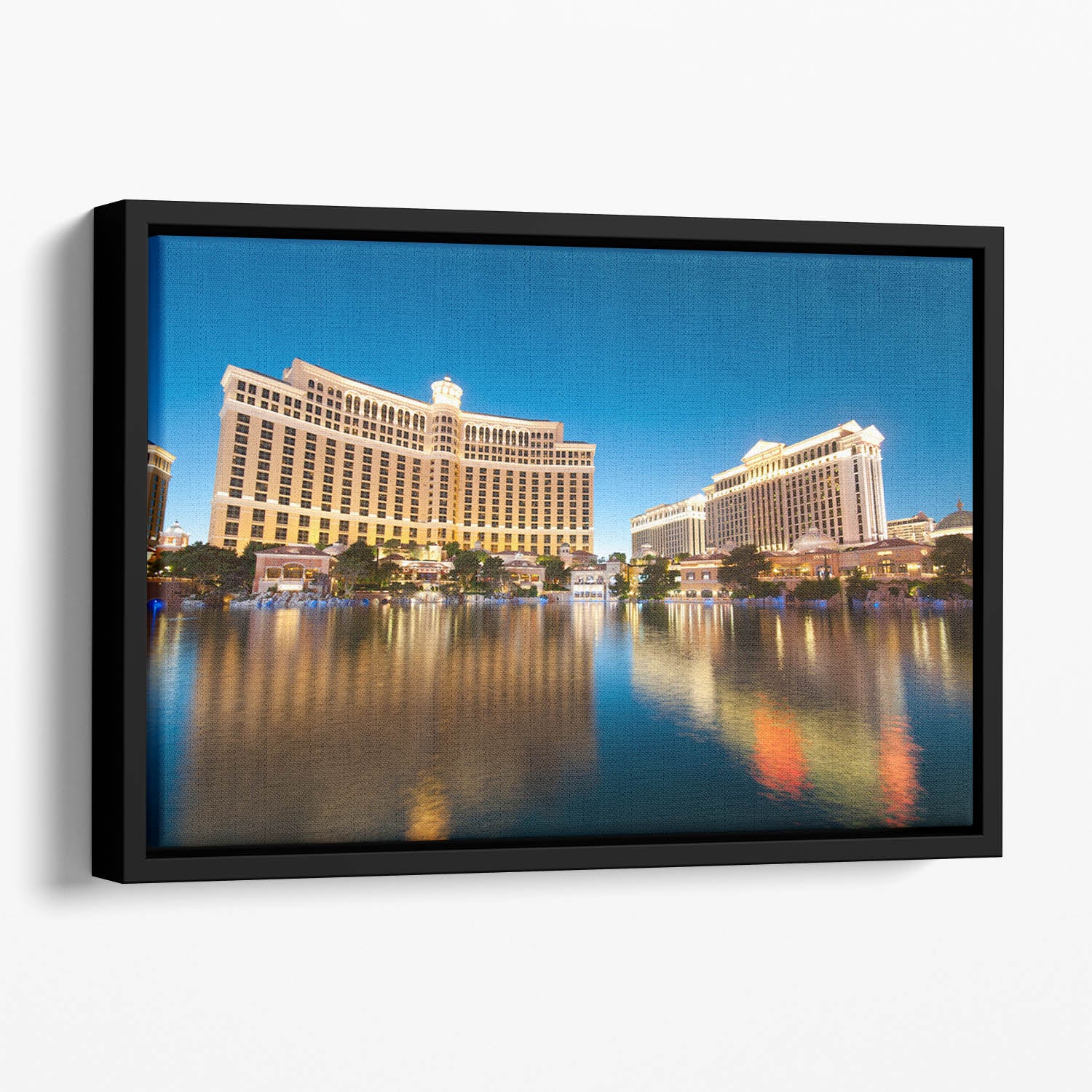 Bellagio Hotel Casino during sunset Floating Framed Canvas