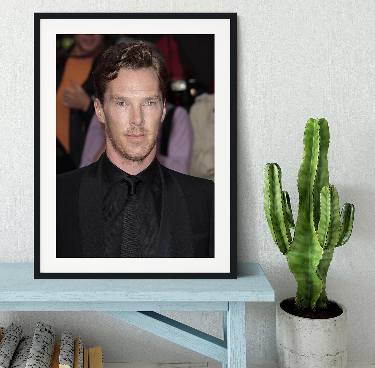 Benedict Cumberbatch in black Framed Print - Canvas Art Rocks - 1