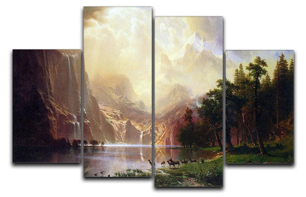 Between the Sierra Nevada Mountains by Bierstadt 4 Split Panel Canvas - Canvas Art Rocks - 1