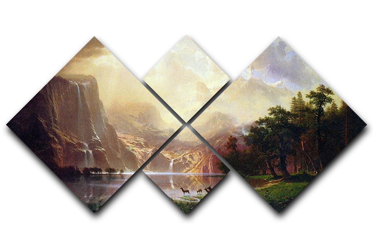 Between the Sierra Nevada Mountains by Bierstadt 4 Square Multi Panel Canvas - Canvas Art Rocks - 1