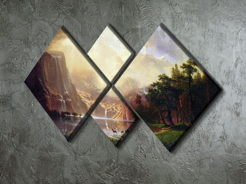 Between the Sierra Nevada Mountains by Bierstadt 4 Square Multi Panel Canvas - Canvas Art Rocks - 2