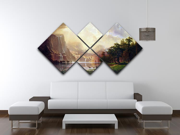 Between the Sierra Nevada Mountains by Bierstadt 4 Square Multi Panel Canvas - Canvas Art Rocks - 3