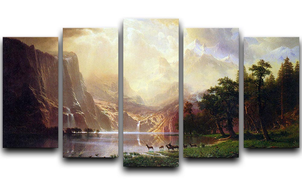 Between the Sierra Nevada Mountains by Bierstadt 5 Split Panel Canvas - Canvas Art Rocks - 1