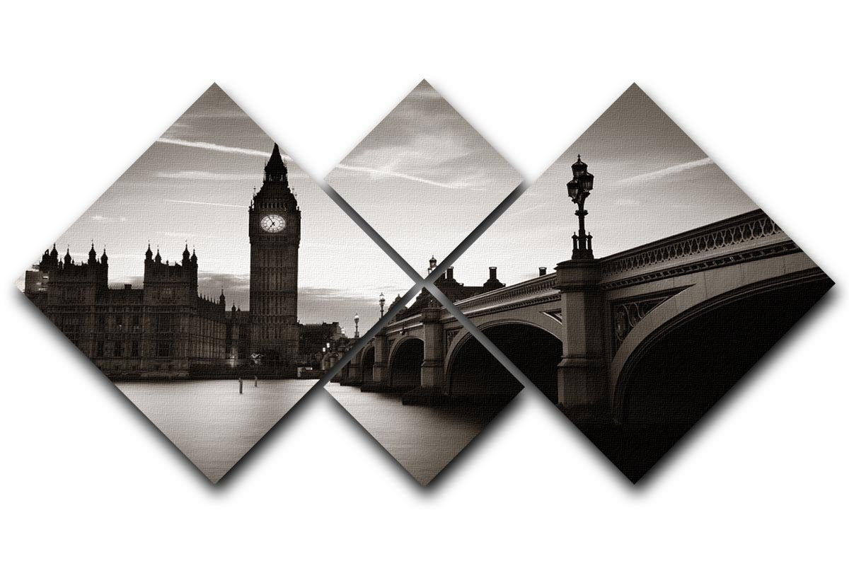 Big Ben and House of Parliament dusk panorama 4 Square Multi Panel Canvas  - Canvas Art Rocks - 1