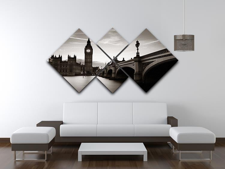 Big Ben and House of Parliament dusk panorama 4 Square Multi Panel Canvas  - Canvas Art Rocks - 3